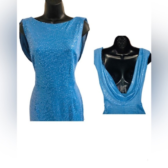 Blue sequin drape cowl back batwing style‎ maxi gown dress size 8 brand new - Picture 10 of 16